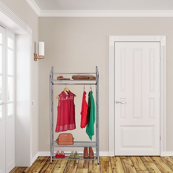 relaxdays Kleiderständer mit 3 Ablage, Silber günstig online kaufen
