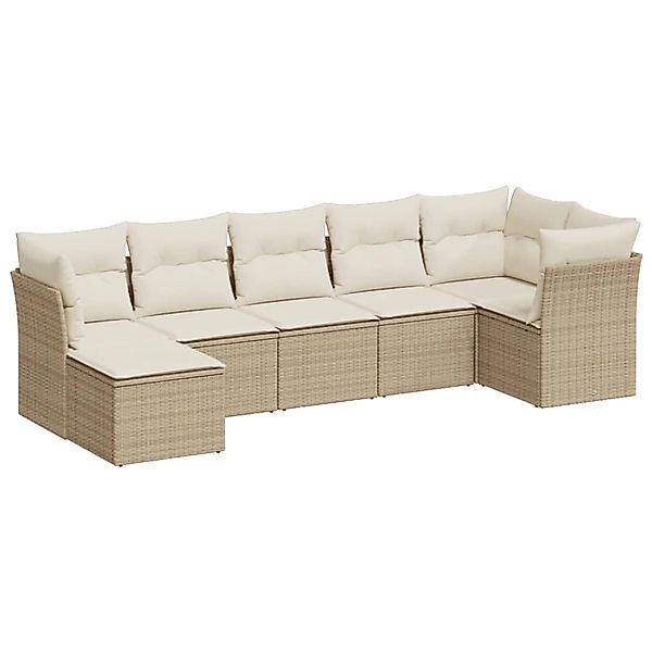 vidaXL 7-Tlg Garten-Sofagarnitur mit Kissen Beige Poly Rattan 3217968 günstig online kaufen