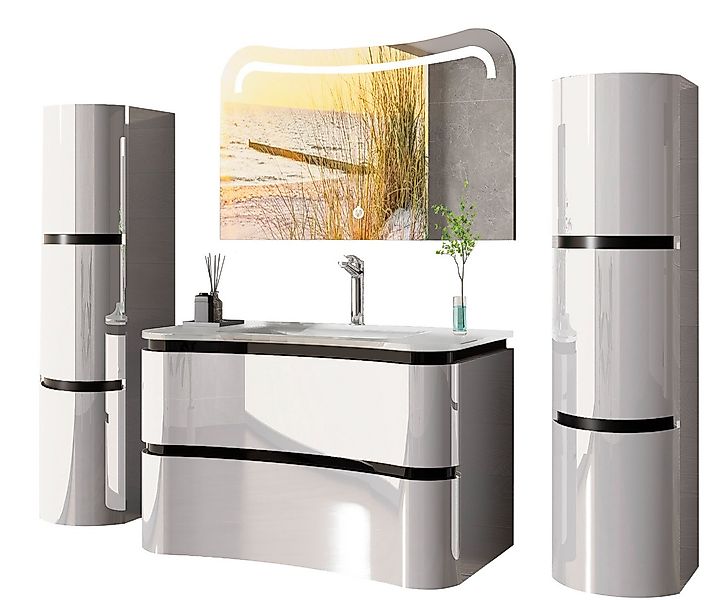 Homeline Badezimmer-Set Bad Möbelset Lady Schwarz oder Weiß Hochglanz 90 cm günstig online kaufen