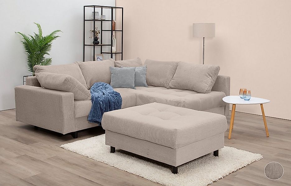 COLLECTION AB Ecksofa Toni L-Form, B: 215 cm, mit Hocker & 2 Zierkissen, Fe günstig online kaufen