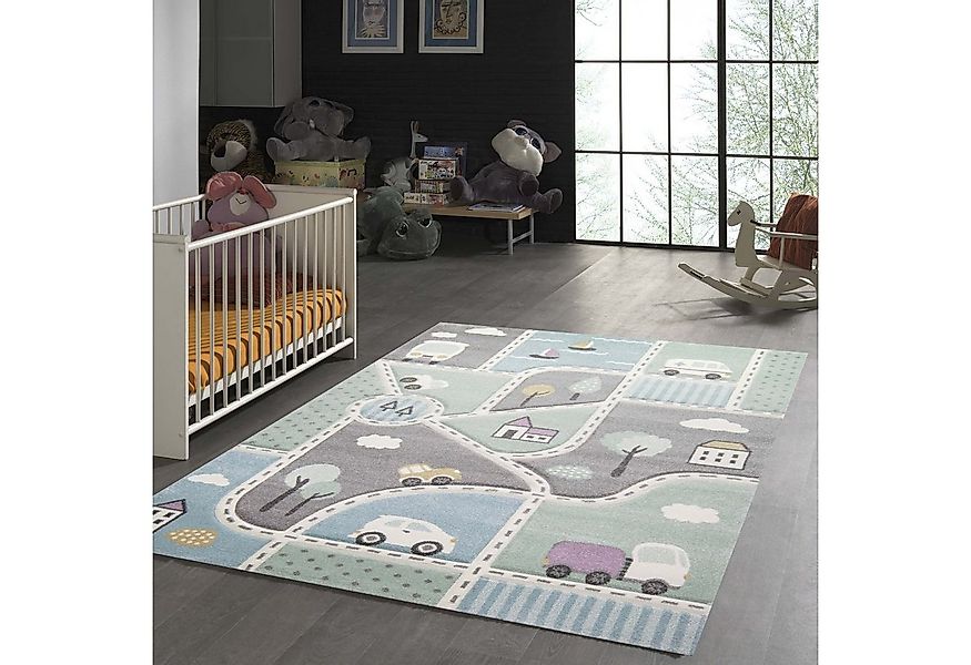 TeppichHome24 Kinderteppich Kinderteppich Straßenteppich Junge mit Straßen günstig online kaufen