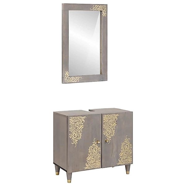 vidaXL Badezimmermöbel Set 2-Tlg Grau Massives Mangoholz 3310153 günstig online kaufen