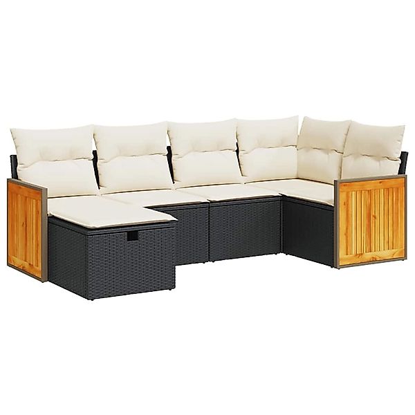 vidaXL 6-Tlg Garten-Sofagarnitur mit Kissen Schwarz Poly Rattan 3326025 günstig online kaufen
