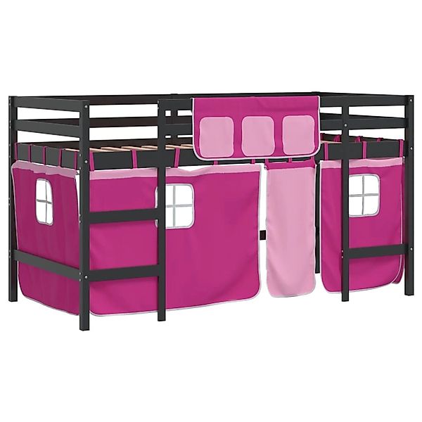 vidaXL Kinderhochbett mit Vorhängen Rosa 90x200 cm Massivholz Kiefer1927666 günstig online kaufen