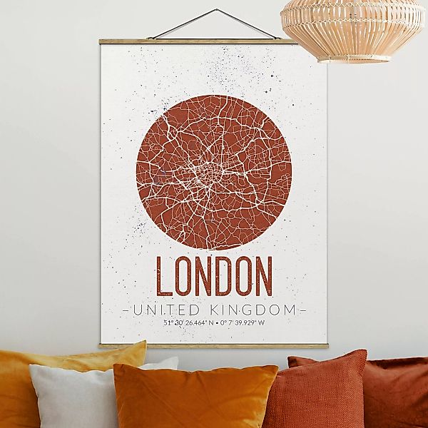 Stoffbild Karten mit Posterleisten - Hochformat Stadtplan London - Retro günstig online kaufen
