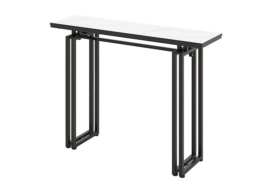 COSTWAY Konsolentisch, Mamor, schmal, Metallrahmen, 110x30x81cm, Schwarz günstig online kaufen