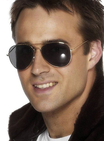 Smiffys Kostüm Pilotenbrille mit Goldrand, Die Sonnenbrille aus den 80ern! günstig online kaufen
