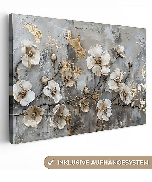 OneMillionCanvasses® Leinwandbild Blumen - Weiß - Grau - Gold - Luxus, Foto günstig online kaufen