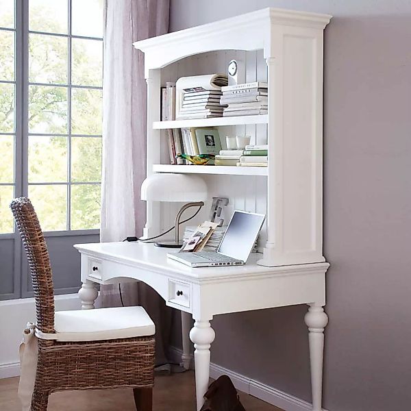 Schreibtisch mit Aufsatzregal Landhausstil Weiß günstig online kaufen