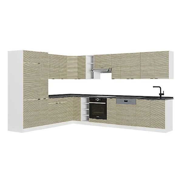 Vicco Fame-Line Eckküche Eiche Paneel/Weiß 347 x 257 cm AP Anthrazit ohne E günstig online kaufen