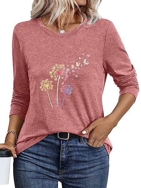PYLIKE Longsleeve Damen Rundhalsausschnitt Longsleeve mit Löwenzahn Print-S günstig online kaufen