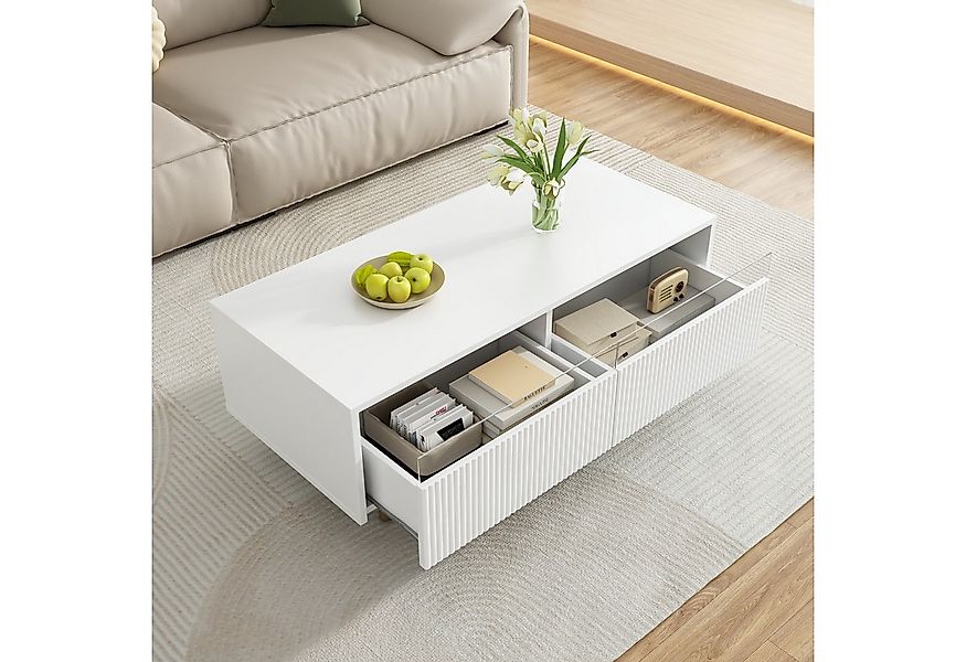 KLAM HOME Couchtisch Couchtisch mit gold-weißen Massivholzbeinen, LED-Beleu günstig online kaufen