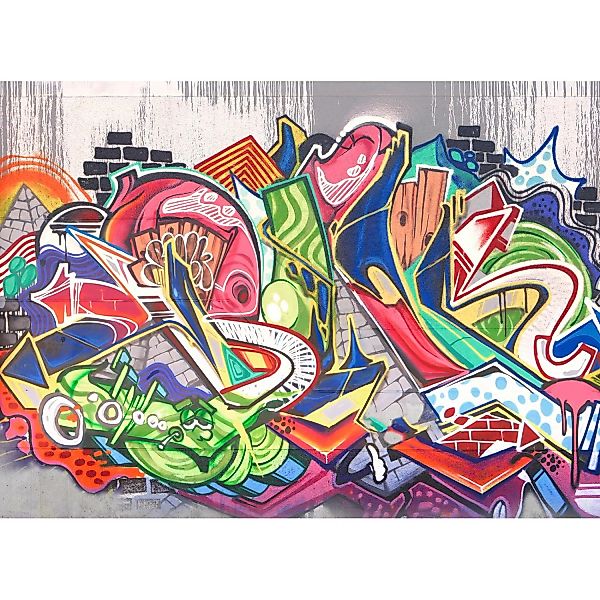 Fototapete Vliestapete Graffiti Bunt Grau Grün Rot Orange Blau 3,50x2,55 m günstig online kaufen