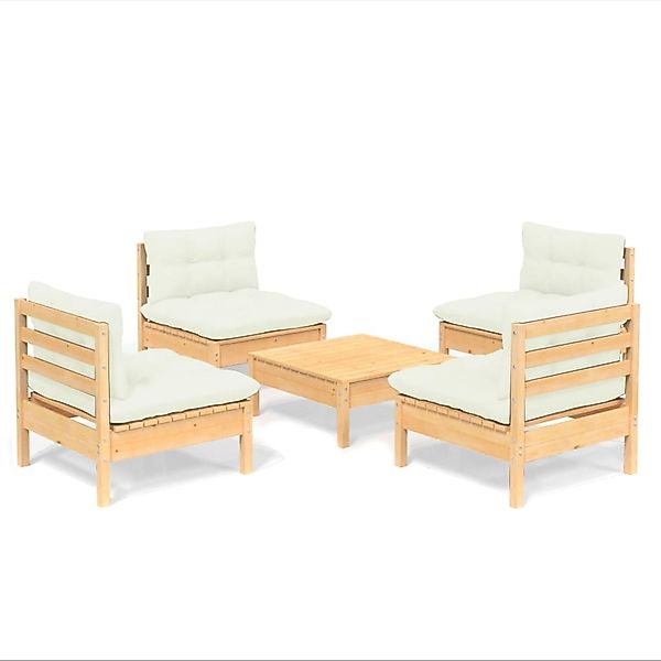 vidaXL 5-tlg Garten-Lounge-Set mit Creme Kissen Kiefernholz Modell 5 günstig online kaufen