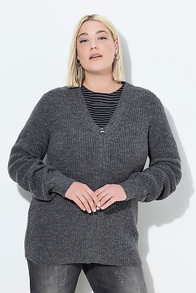 Ulla Popken Strickjacke Strickjacke Patentstrick V-Ausschnitt günstig online kaufen