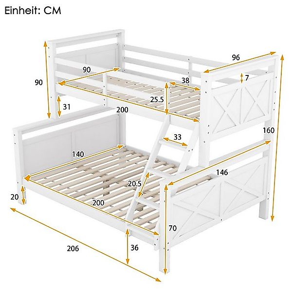 Flieks Etagenbett, Kinderbett mit Leiter und Lattenrost 90x200cm+140x200cm günstig online kaufen
