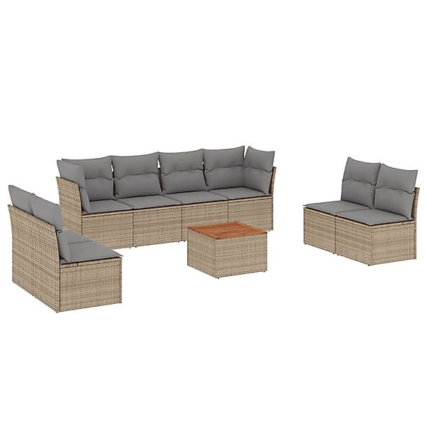 vidaXL 9-Tlg Garten-Sofagarnitur mit Kissen Beige Poly Rattan 3255912 günstig online kaufen