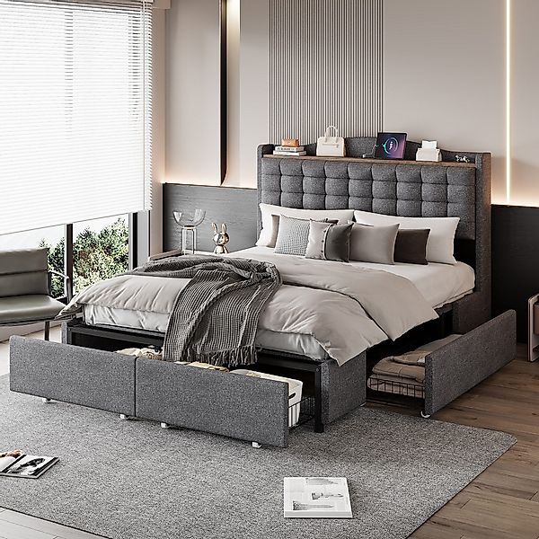 Flieks Polsterbett, Doppelbett 140x200cm mit USB-Ladeanschluss günstig online kaufen