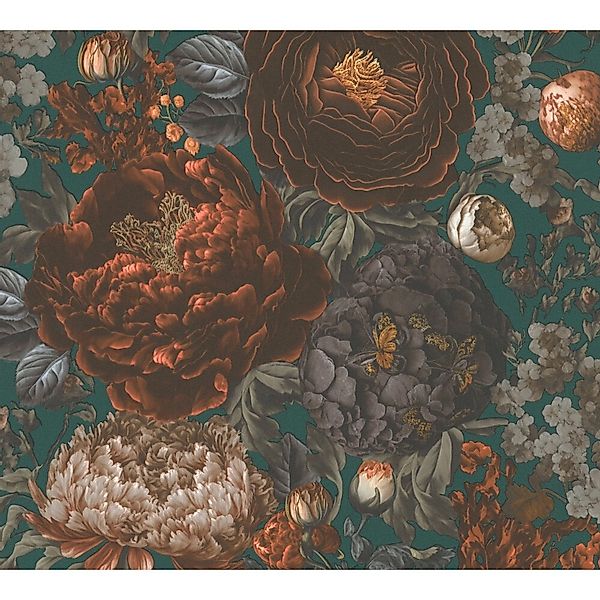 A.S. Création Vliestapete Blumen in Grün, Orange und Grau 10,05 m x 0,53 m günstig online kaufen