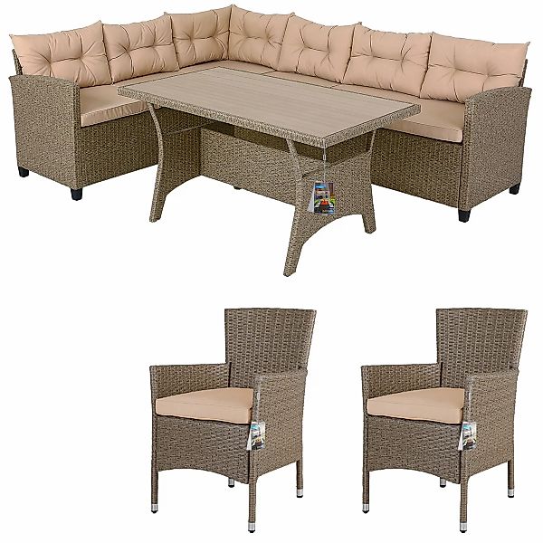 Polyrattan Ecklounge Creme/Beige inkl 2 Stühlen günstig online kaufen