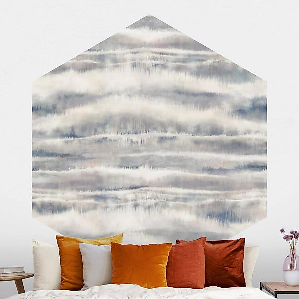 Hexagon Tapete selbstklebend Aquarell Nebel Streifen günstig online kaufen