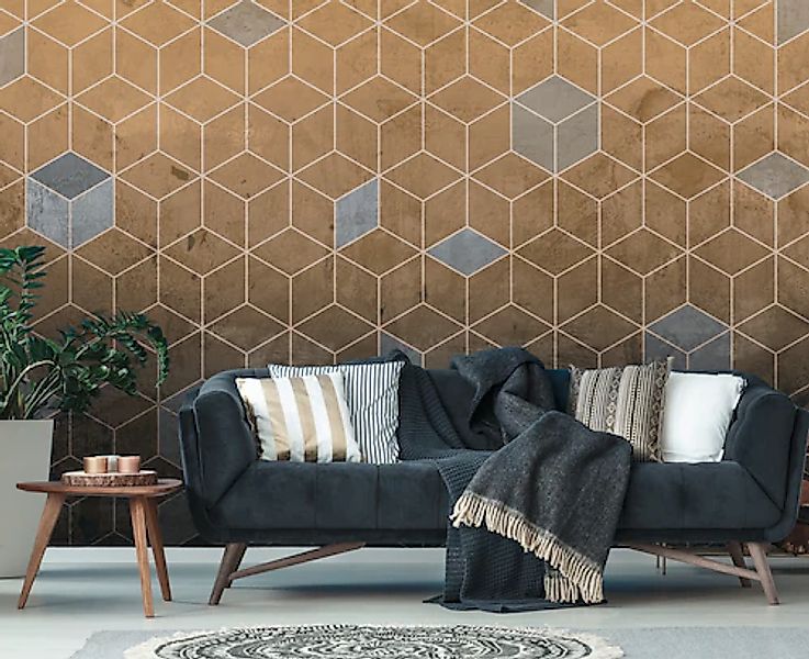 A.S. Création Vliestapete »Fototapete Geometrie Gold Bronze Hexagon Beton« günstig online kaufen