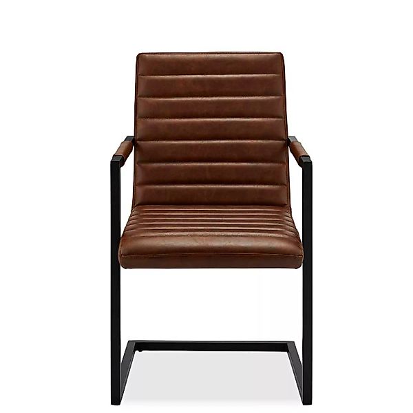 Freischwinger Stühle in Cognac Braun Kunstleder Armlehnen (2er Set) günstig online kaufen