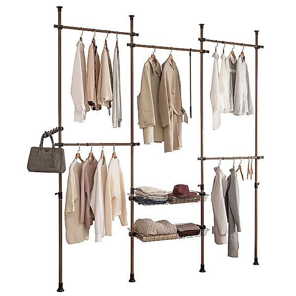 SoBuy Kleiderständer mit 5 Kleiderstangen und 2 Körben Stahl Braun KLS04-BR günstig online kaufen