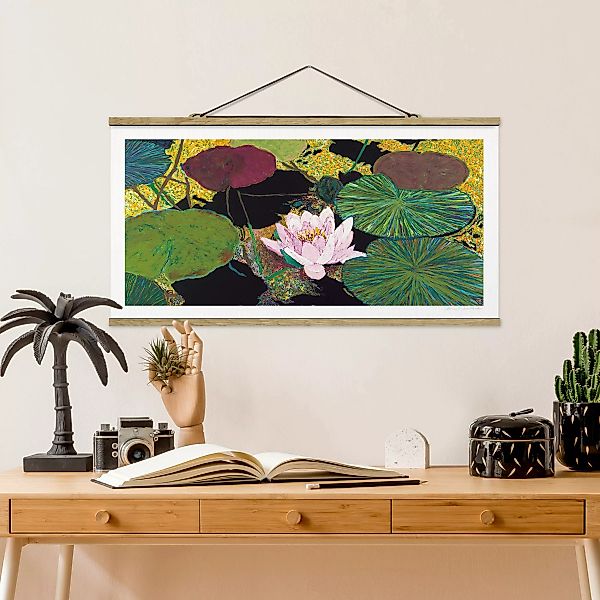 Stoffbild Blumen mit Posterleisten - Querformat Seerose mit Blätterm günstig online kaufen