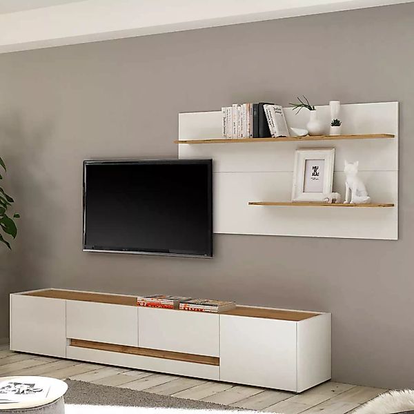 TV Wohnwand in Wildeichefarben und Weiß melaminbeschichtet (zweiteilig) günstig online kaufen