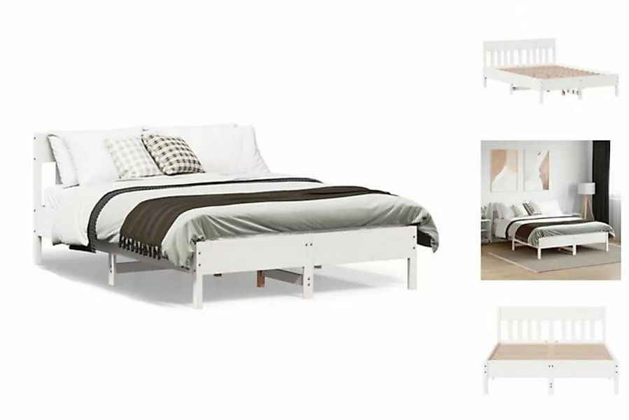 vidaXL Bettgestell Massivholzbett mit Kopfteil Weiß 120x190 cm Kiefer Bett günstig online kaufen