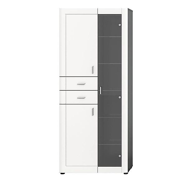 ebuy24 Lago Vitrinenschrank 1 Glastür 2 Türen 2 Schubladen Matt Weiß Grau günstig online kaufen