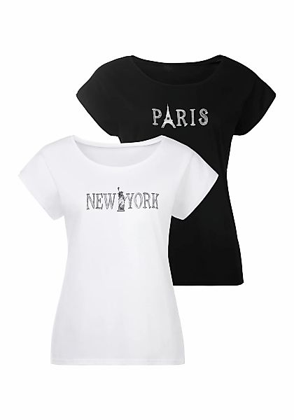 Vivance T-Shirt, (2er-Pack), mit modischem Druck vorn günstig online kaufen