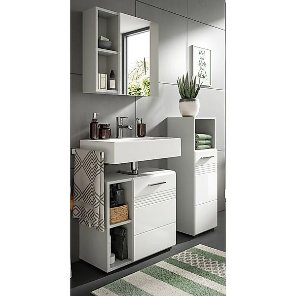 Inn.Furn Badmöbel-Set Weiß Hochglanz und Grau 105 cm 3-teilig Soft-Close Ca günstig online kaufen