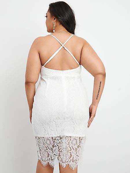 YOINS Plus Größe V-Ausschnitt Überkreuzte Spitze Ärmellos Mini Kleid günstig online kaufen