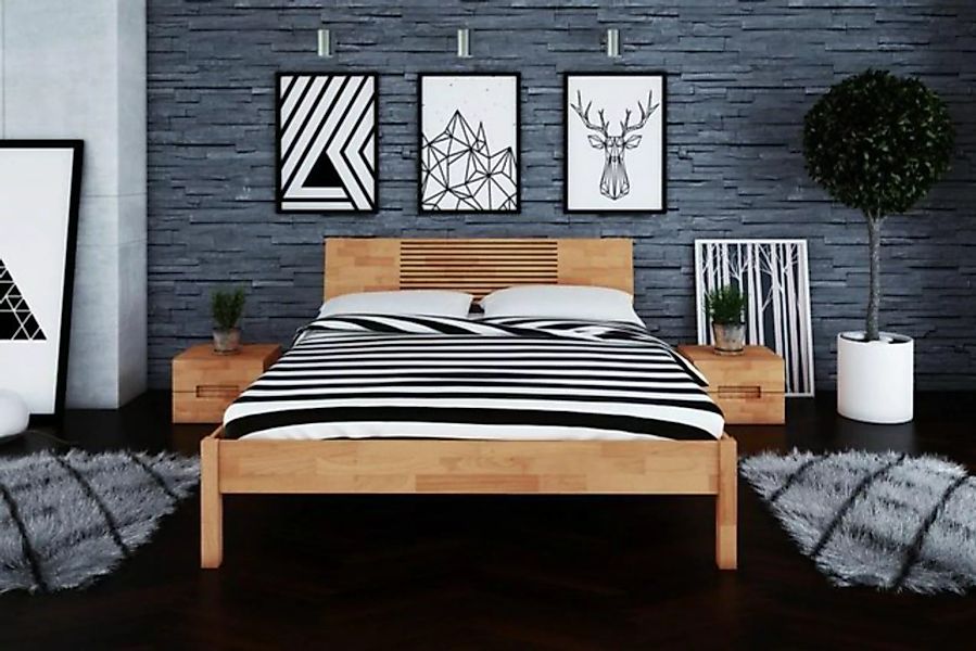 Natur24 Einzelbett Bett Bento 6 Kernbuche massiv 100x200 mit Holzkopfteil u günstig online kaufen