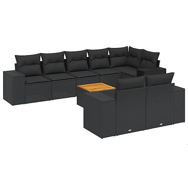 vidaXL 9-Tlg Garten-Sofagarnitur mit Kissen Schwarz Poly Rattan 3257861 günstig online kaufen
