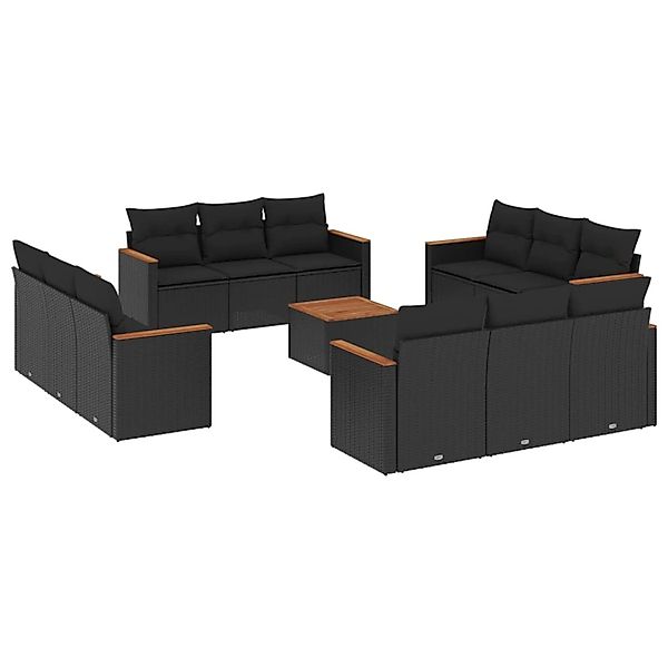 vidaXL 13-Tlg Garten-Sofagarnitur mit Kissen Schwarz Poly Rattan 3258240 günstig online kaufen
