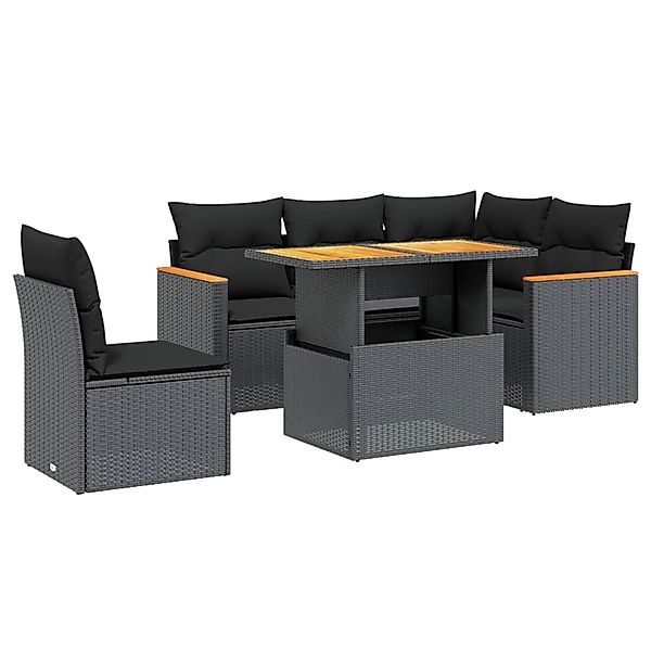 vidaXL 6-Tlg Garten-Sofagarnitur mit Kissen Schwarz Poly Rattan 3273078 günstig online kaufen