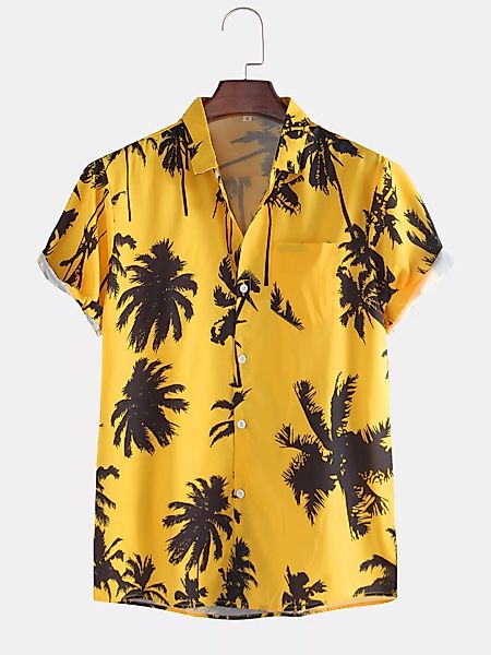 Herren Cool Tropical Printed Brusttasche Turn Down Kragen Kurzarm Shirts günstig online kaufen