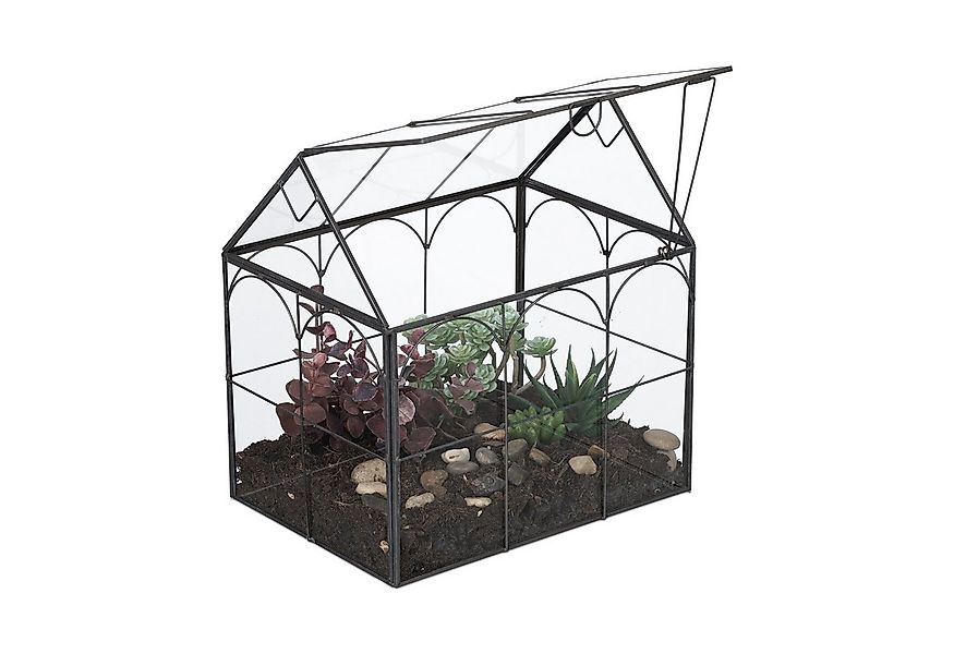 relaxdays Dekovase Pflanzenterrarium Glas Hausform (1 St), schwarz günstig online kaufen