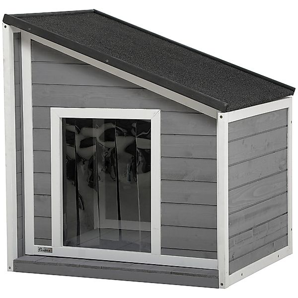 PawHut Hundehütte wetterbeständig, Asphaltdach, Schwarz+Grau+Weiß 71 günstig online kaufen