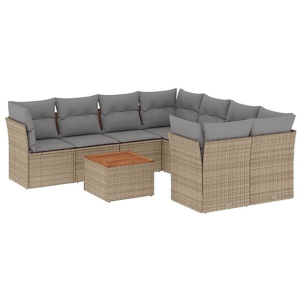 vidaXL 9-Tlg Garten-Sofagarnitur mit Kissen Beige Poly Rattan 3255863 günstig online kaufen