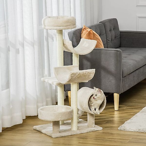 PawHut Katzenkratzbaum Kletterbaum mit Spielzeug & Tunnel Beige 50x40x105 c günstig online kaufen