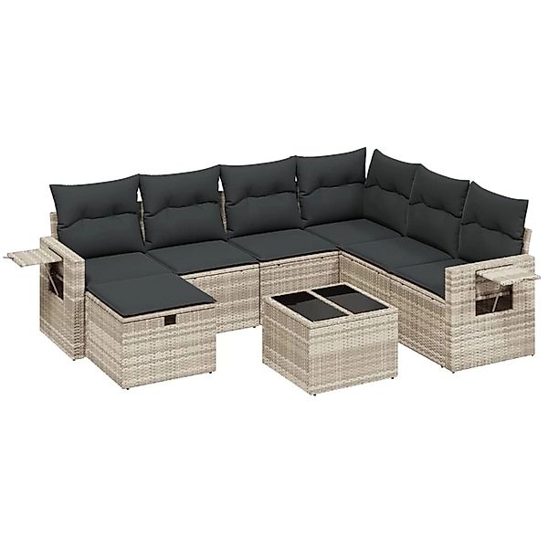 vidaXL 8-Tlg Garten-Sofagarnitur mit Kissen Hellgrau Poly Rattan 3263848 günstig online kaufen