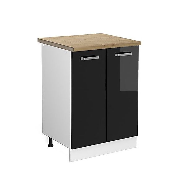 Vicco Küchenunterschrank R-Line Schwarz Hochglanz/Weiß 60 cm AP Eiche günstig online kaufen