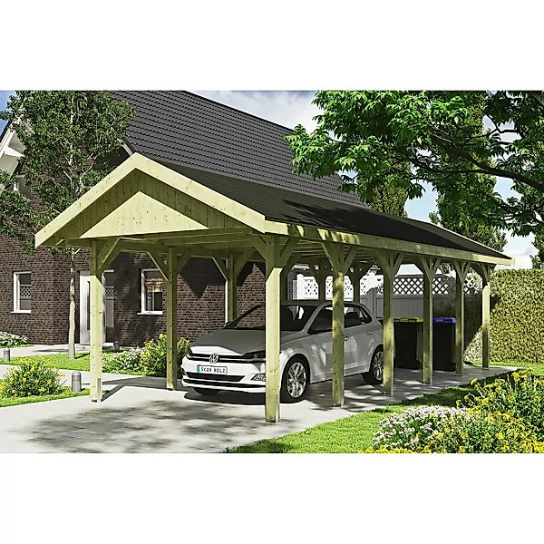 Satteldach-Carport Wallgau 380 x 900 cm schwarze Schindeln günstig online kaufen