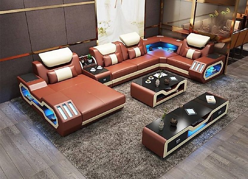 JVmoebel Ecksofa Mega große Wohnlandschaft - Beleuchtungs System Sofa Polst günstig online kaufen