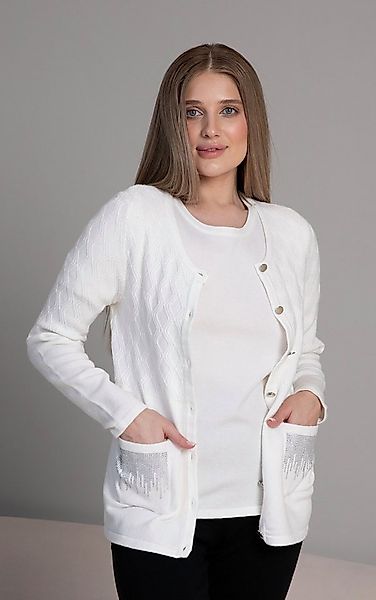 Passioni Strickjacke Twinset mit Rautenmuster und Strass Details günstig online kaufen