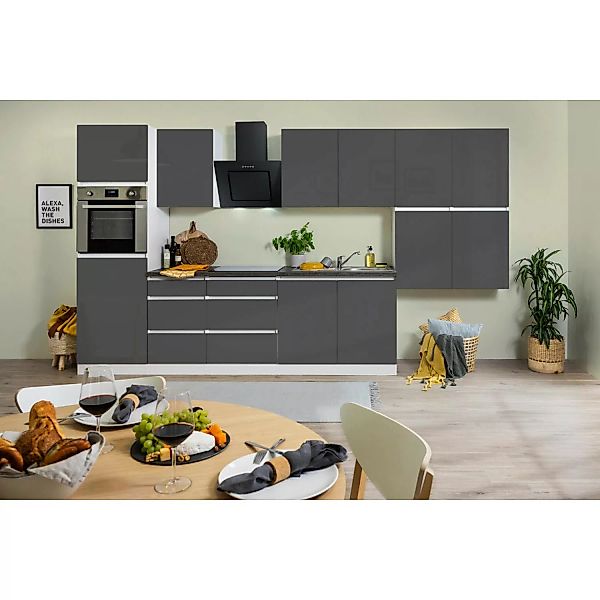 Respekta Küchenzeile ohne E-Geräte 370 cm Grifflos Grau Hochglanz-Weiß günstig online kaufen